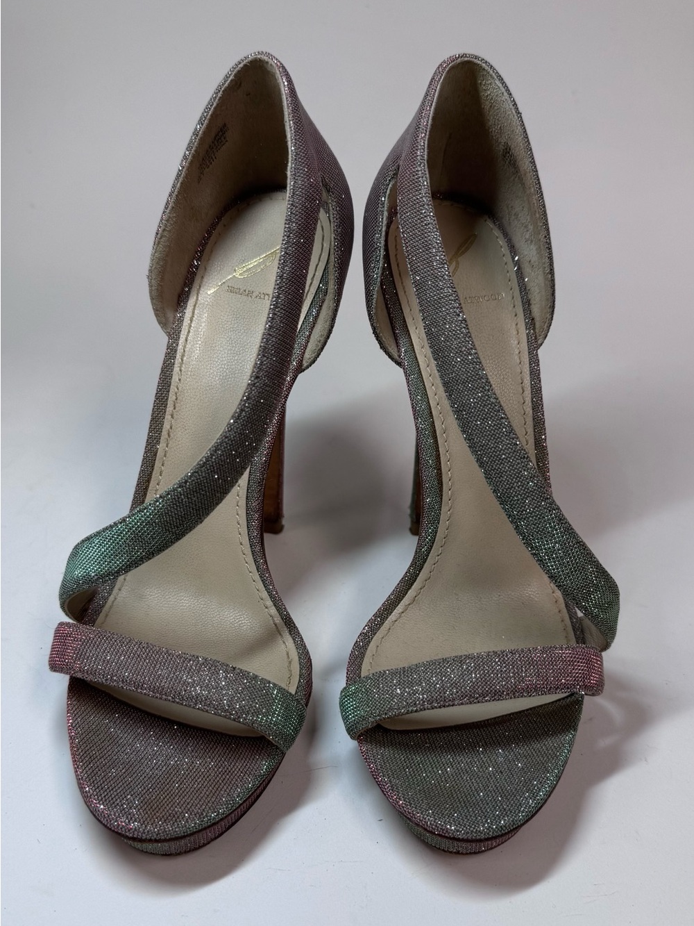 BRIAN ATWOOD Consort Iridescent Glitter Platform Stiletto Sandal Pumps US 6.5